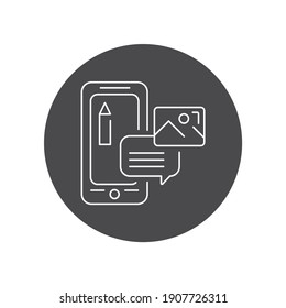 Photo editor mobile application in smartphone black glyph icon. Pictogram for web page, mobile app, promo. UI UX GUI design element.
