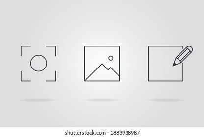 Photo editor user interface icons for mobile application. Creation and editing of photos and pictures. Vector