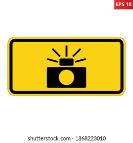 Photo enforced symbol sign. Traffic enforcement camera road sign. Traffic laws photo enforced sign. Vector illustration of speed camera symbol. Caution road safety rule camera. Warning for drivers. svg
