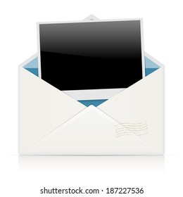 Photo in the envelope on a white background. Vector illustration.