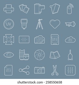 Photo equipment end editing thin lines icons set  vector graphic illustration design