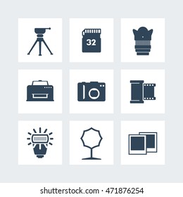 photo equipment icons set
