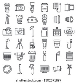 Photo equipment icons set. Outline set of photo equipment vector icons for web design isolated on white background