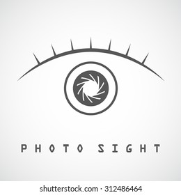 Photo eye with eyelash icon, photosight concept, 2d vector, eps 8