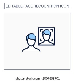 Photo face recognition line icon. Authentication by facial recognition.Identify person from image.Identity detection concept. Isolated vector illustration.Editable stroke