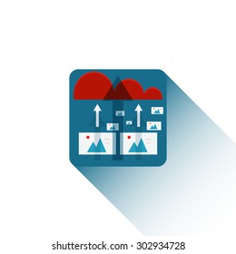 Photo file icon. Long shadow. Vector illustration. Flat style. 