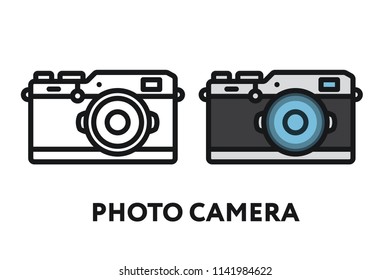 Photo Film Camera. Photography Equipment Concept. Minimal Color Flat Line Outline Stroke Icon.
