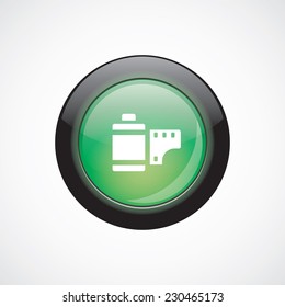 photo film glass sign icon green shiny button. ui website button 