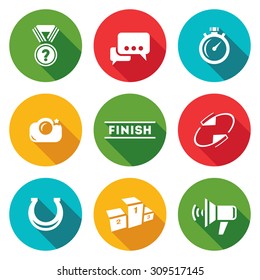 Photo finish Icons Set. Vector Illustration. Isolated Flat Icons collection on a color background for design