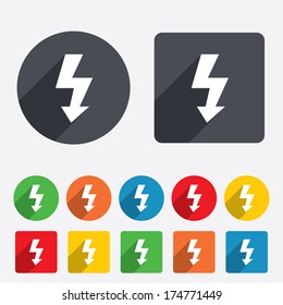Photo flash sign icon. Lightning symbol. Circles and rounded squares 12 buttons. Vector