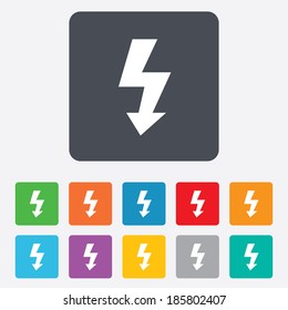 Photo flash sign icon. Lightning symbol. Rounded squares 11 buttons. Vector