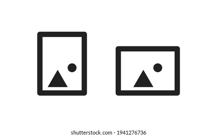 Photo flip icon set. Landscape rotate symbol. Orientation portrait sign in vector flat style.