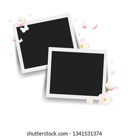 Photo With Flowers White background With Gradient Mesh, Vector Illustration

