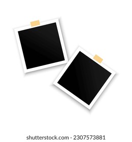 Photo frame with adhesive tape of different paper clip. Photo realistic vector makeup. Vector illustration.