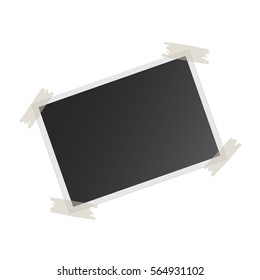 Photo frame with adhesive tape, isolated on white background. For your photography and picture. Vector illustration