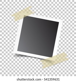 Photo frame with adhesive tape, on isolated background. For your photography and picture. Vector illustration