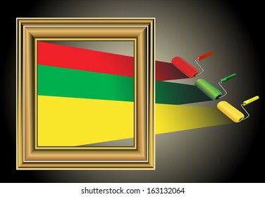 Photo frame with artist's tools 