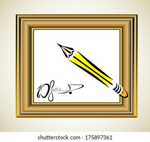 Photo frame with artist's tools 