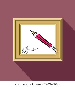 Photo frame with artist's tools 