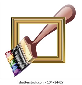 Photo frame with artist's tools isolated on white