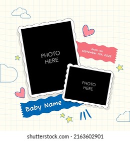 Photo Frame Background Design For Cute Baby In Hand Drawn Style