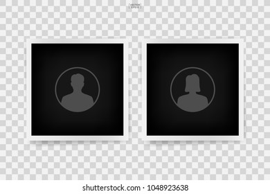 Photo frame background with man and woman icon on a transparent background. Vector illustration.