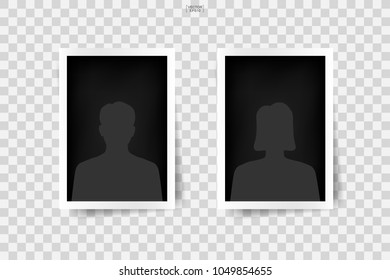 Photo frame background with man and woman icon on a transparent background. Vector illustration.