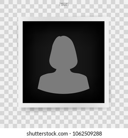 Photo frame background with woman icon on a transparent background. Vector illustration.