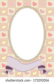 photo frame with beads, a pattern of hearts and a scroll