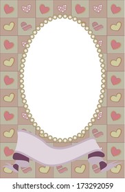 photo frame with beads, a pattern of hearts and a scroll