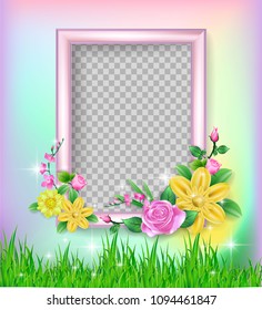 Photo frame with beautiful flowers- Nature background