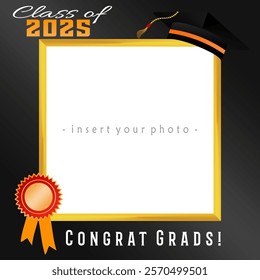 photo frame with best college graduate theme. Concept for selfie. Frame with cap for grads. Congradulation grad 2025.