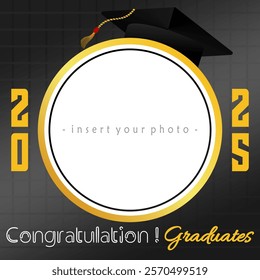 Photo frame with the best college graduate 2025.Congratulations graduates lettering vector illustration. Photo template for graduation event.