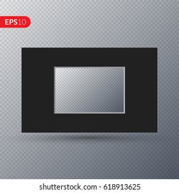 Photo frame. Black frame with border on a transparent background. Vector illustration.