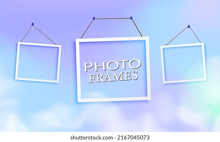 photo frame with blank background and hanging rope vector illustration