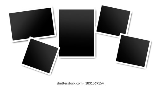 Photo Frame. Blank black photo. Set of black photos with white frames. Vector illustration. 