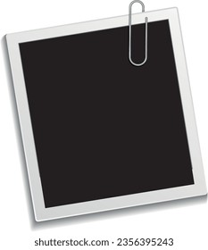 Photo frame. Blank card with paperclip realistic mockup