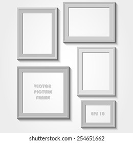 Photo Frame, Blank Rectangular Picture Frame with shadow on a grey wall. Vector illustration 