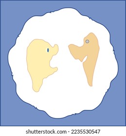 Photo frame, blue, no background. Silhouettes of two funny faces in profile.
