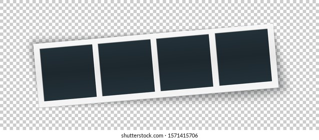 Photo frame booth template in realistic style. Vector photo strip mockup isolated on transparent background.