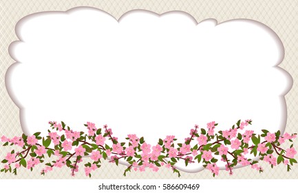 Photo frame with branches of blossoming peach,vector picture