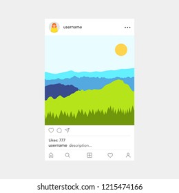 Photo frame by instagram template. Social network concept. Female icon. Vector illustration.