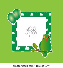 Photo frame with cartoon love bird and balloons design