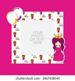 Photo frame with cartoon princess and balloons design