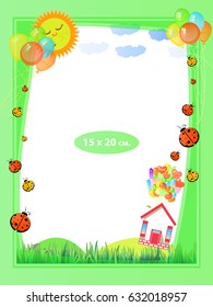Photo frame for a child. Illustrations for your design. Format for standard photo printing. Standard photo format. Vertical orientation. Ball house
