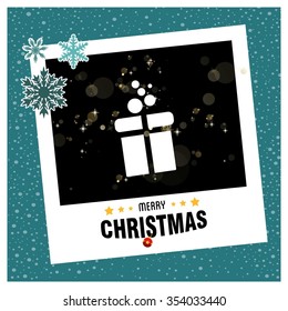 photo frame with christmas hat border and creative typography in footer on glowing Vector background, Christmas card and gift box decoration background
