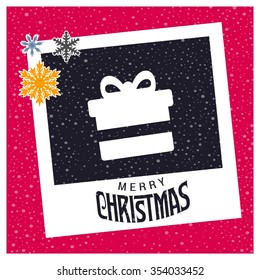 photo frame with christmas hat border and creative typography in footer on glowing Vector background, Christmas card and gift box decoration background
