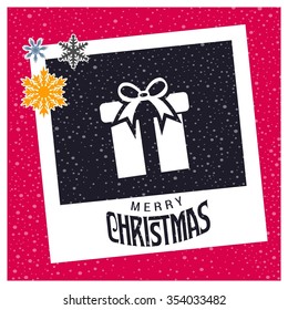 photo frame with christmas hat border and creative typography in footer on glowing Vector background, Christmas card and gift box decoration background
