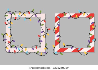 photo frame with Christmas lights in vector, for design of greeting cards, photos, celebration greetings, new year, moments, holidays, Christmas, and others