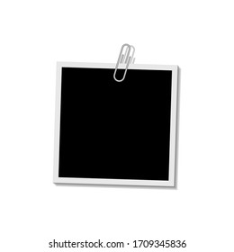 Photo frame with clip on white background with shadow effects. Template, blank.